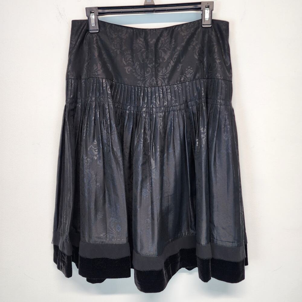 Dorothee Bis Pleated Skirt Size 8 Black Velvet Trim Acanthus A-line Whimsigoth